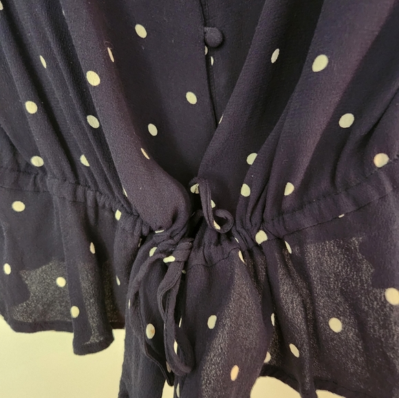 Rails Navy White Polka Dots, button down, V neck, drawstring waist - Picture 3 of 5